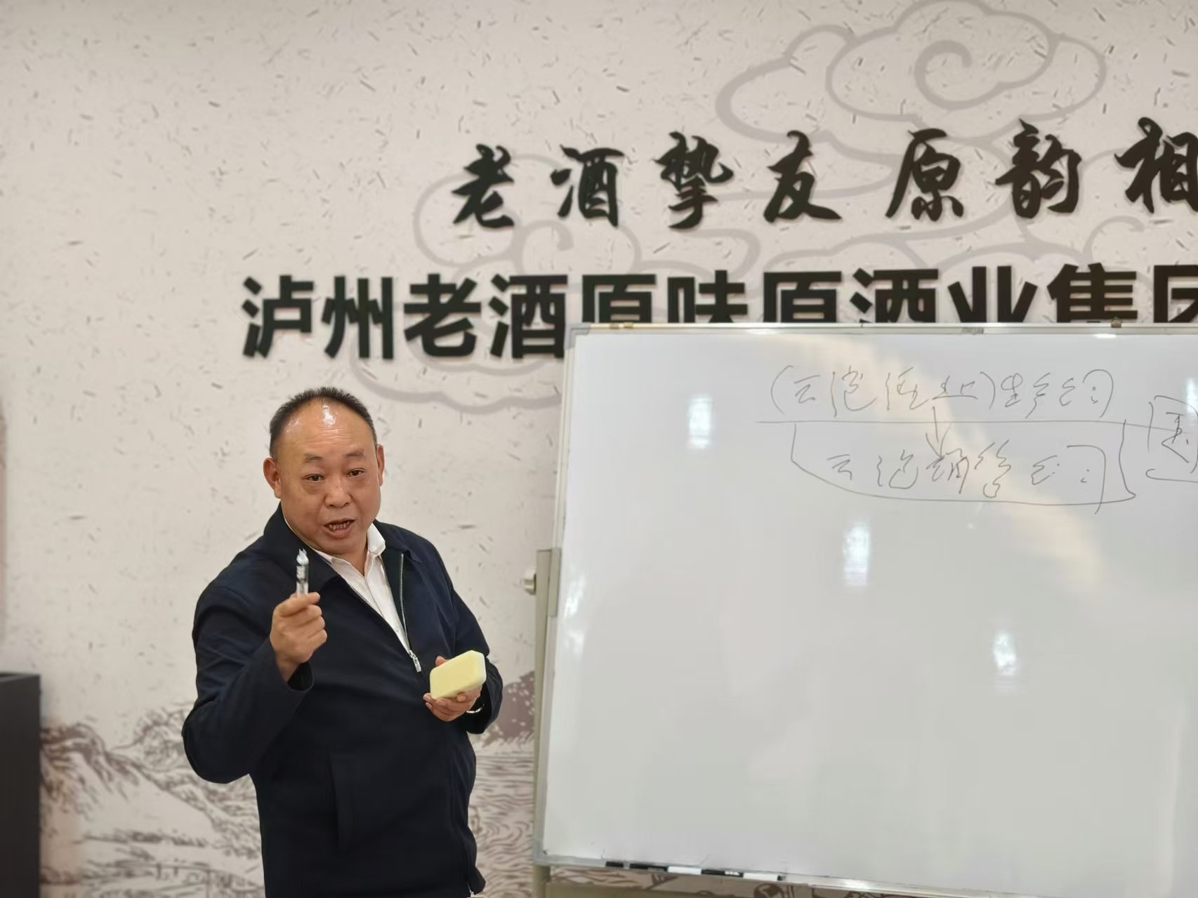 老酒集团员董事长谢可对员工进行战略规划及运营剖析培训